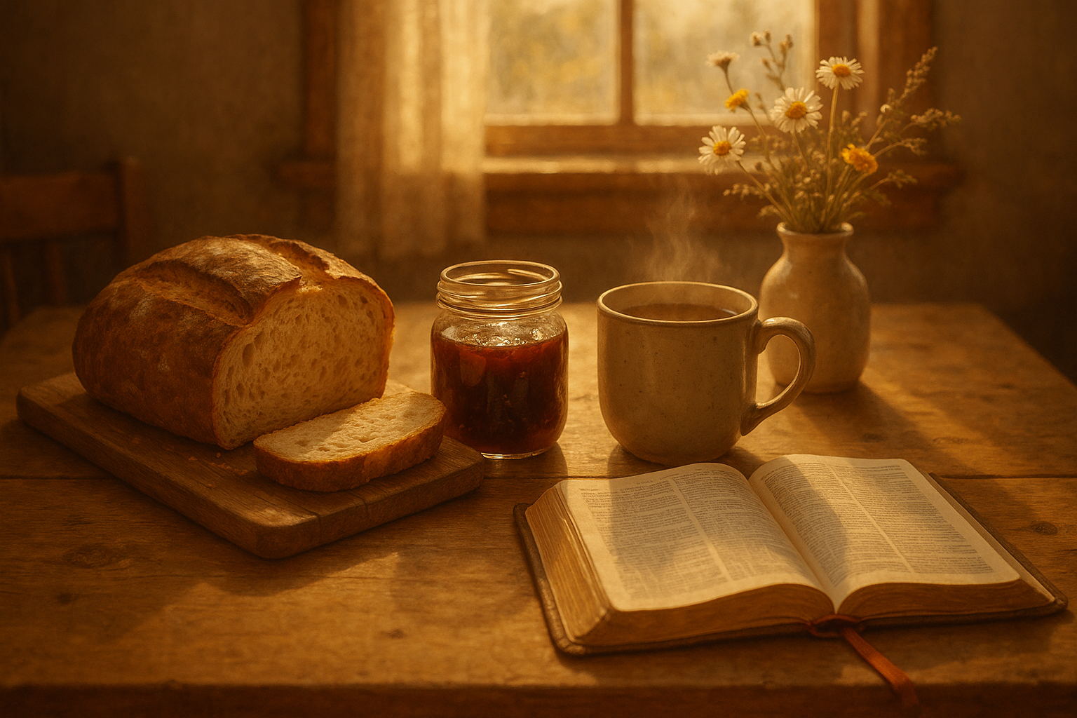 Cozy breakfast scene with handmade touches